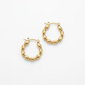 Stainless Steel Gold Round Beaded Medium Hoop Earrings
