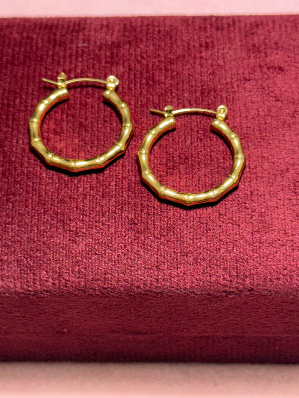 Stainless Steel Gold Bamboo Medium Hoop Earrings