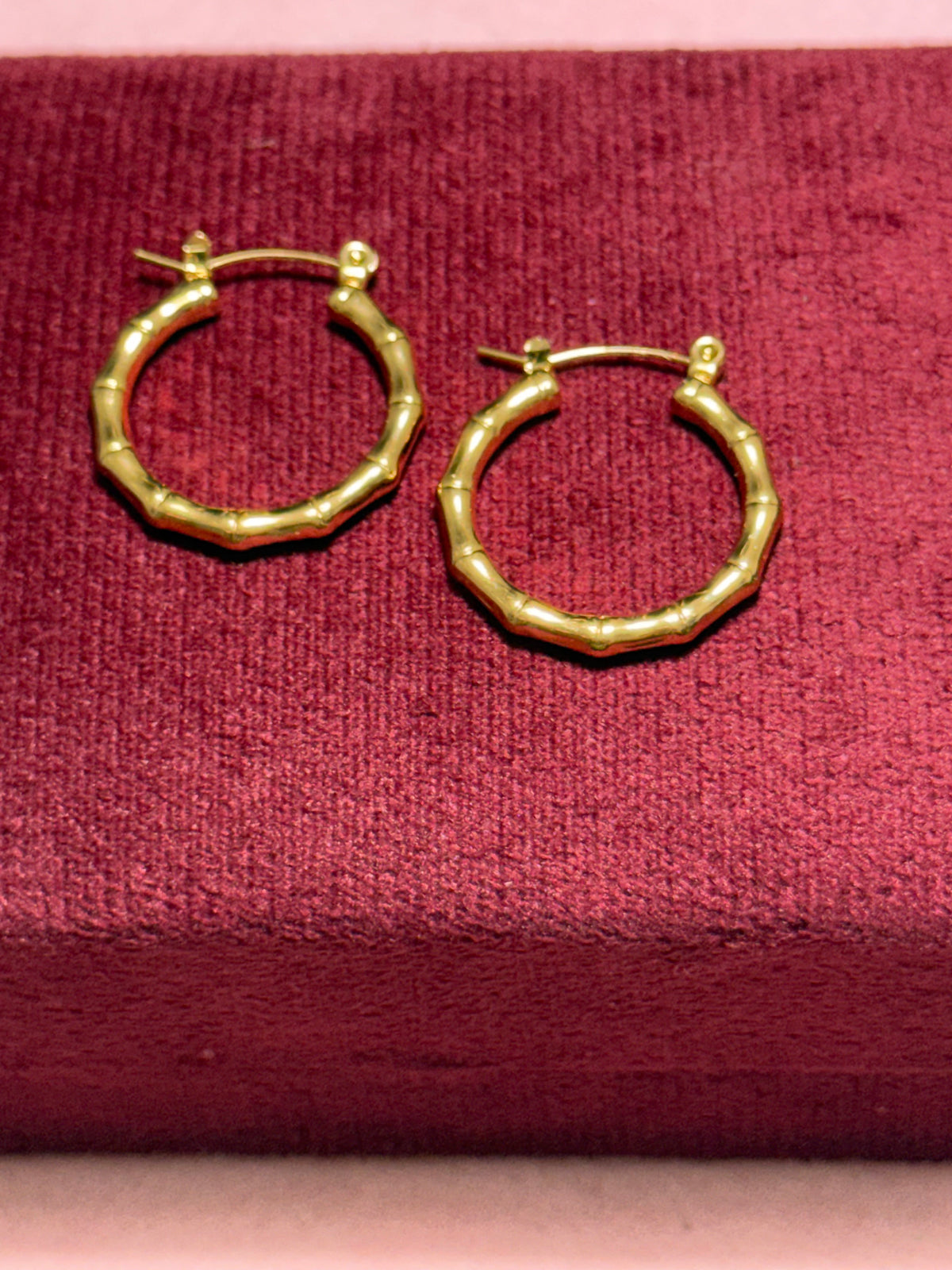 Stainless Steel Gold Bamboo Medium Hoop Earrings