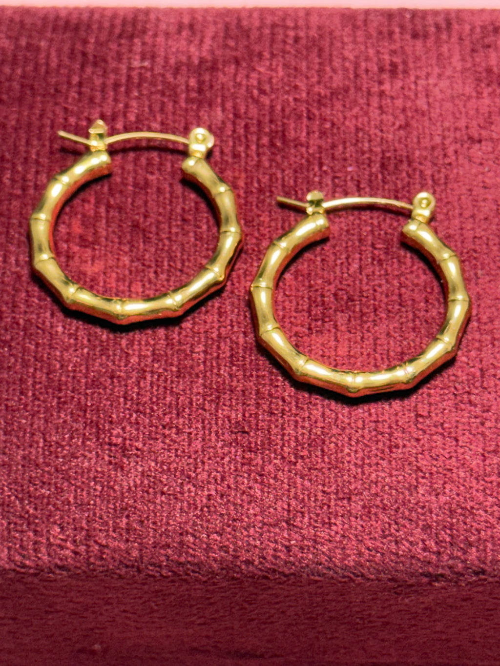 Stainless Steel Gold Bamboo Medium Hoop Earrings