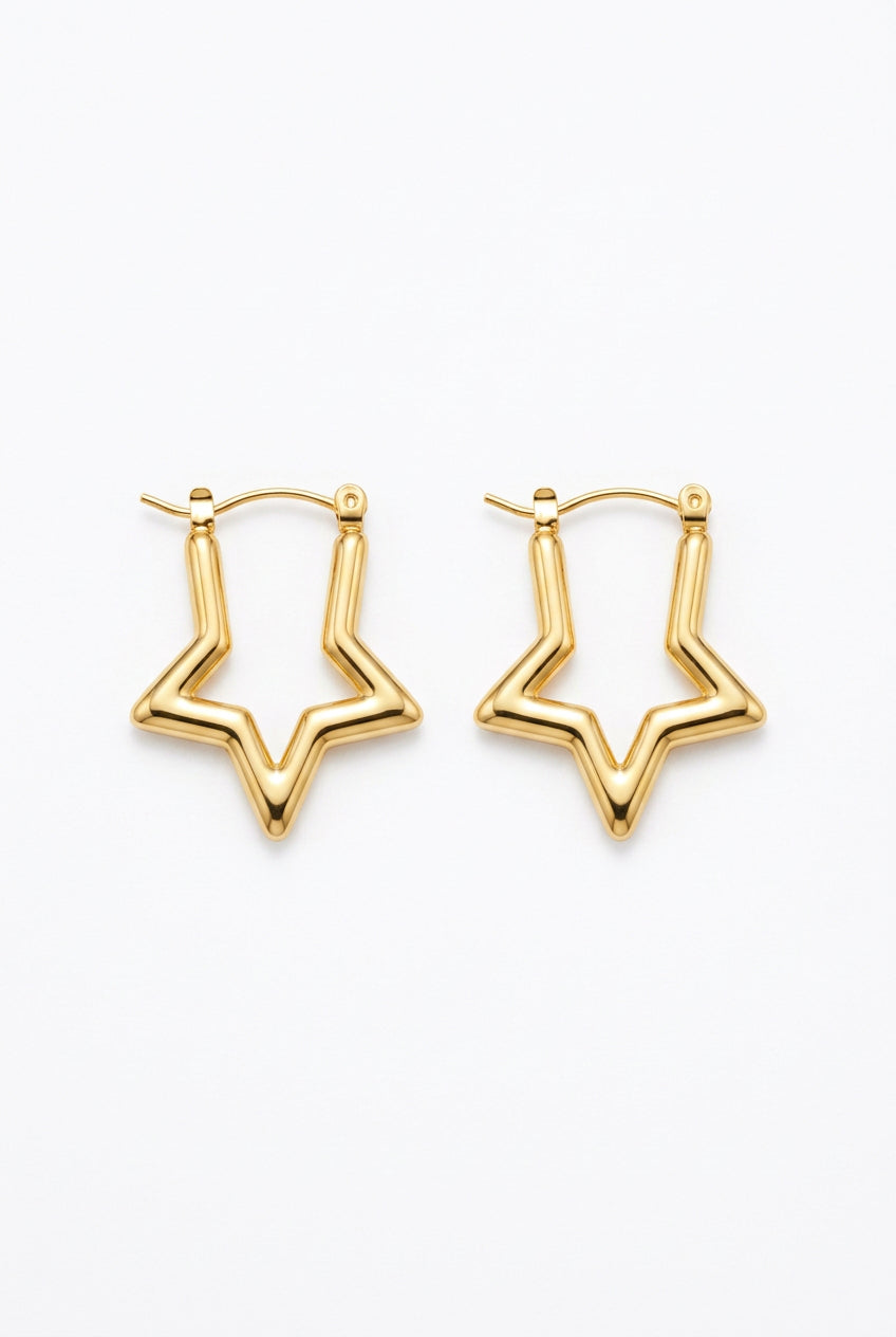 Stainless Steel Gold Medium Star Hoop Earrings