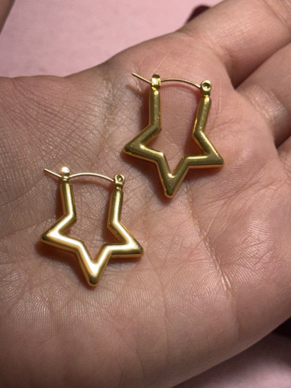 Stainless Steel Gold Medium Star Hoop Earrings