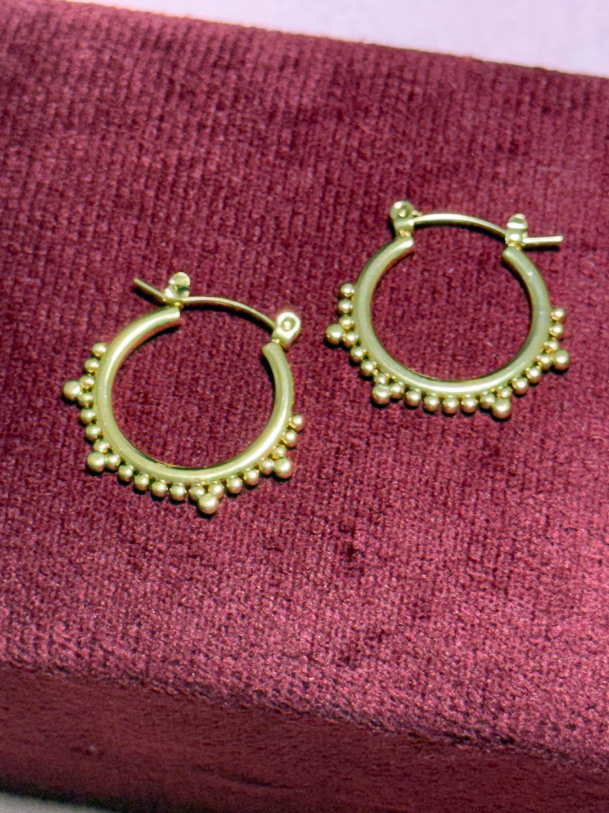 Stainless Steel Gold Medium Beaded Hoop Earrings