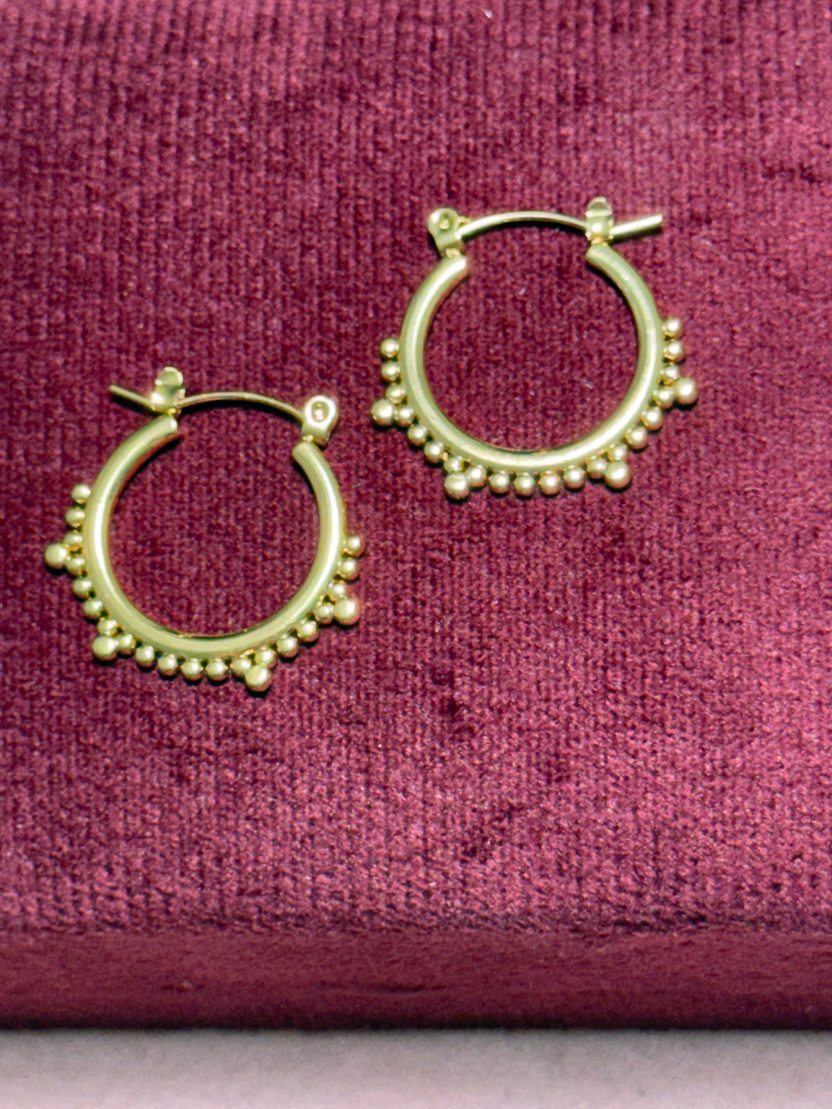 Stainless Steel Gold Medium Beaded Hoop Earrings