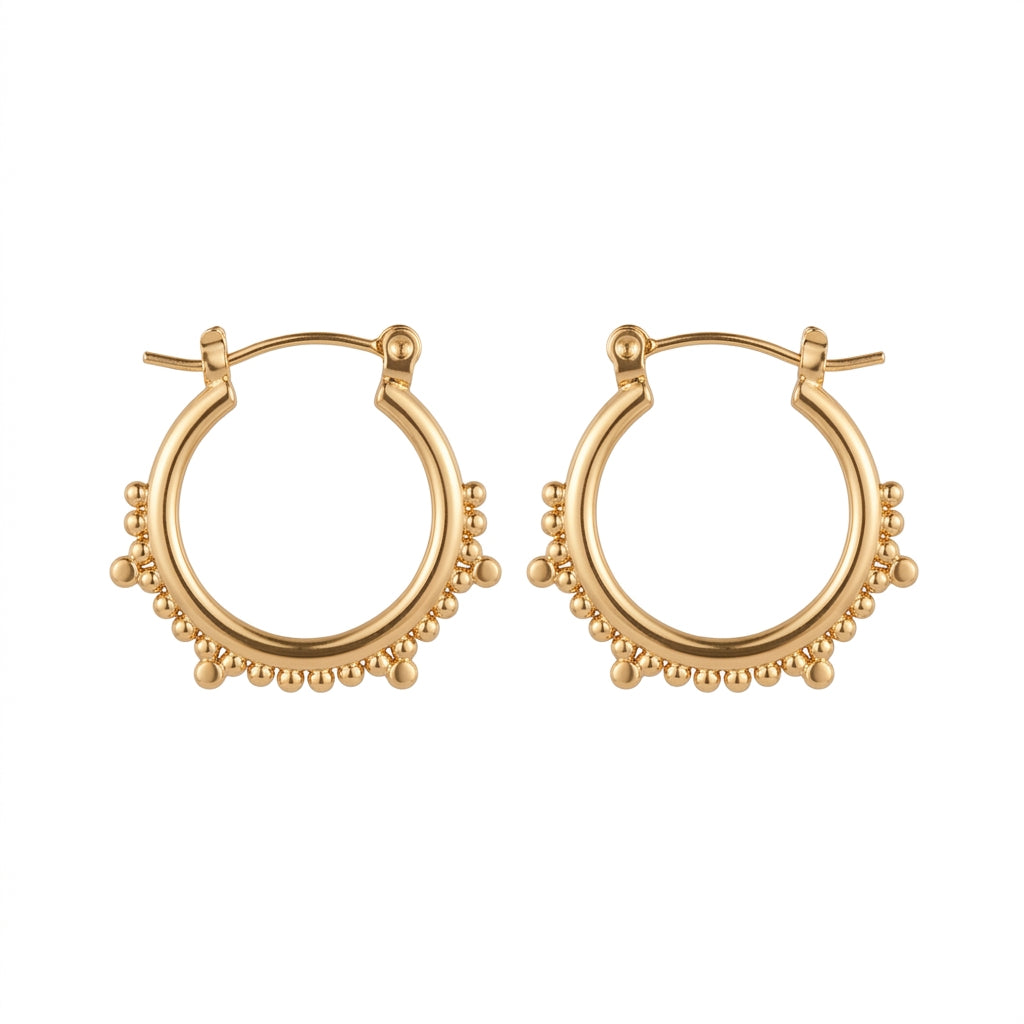 Stainless Steel Gold Medium Beaded Hoop Earrings