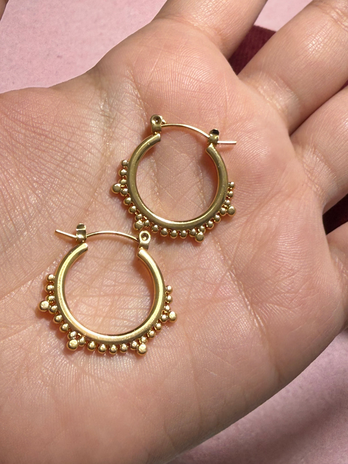 Stainless Steel Gold Medium Beaded Hoop Earrings