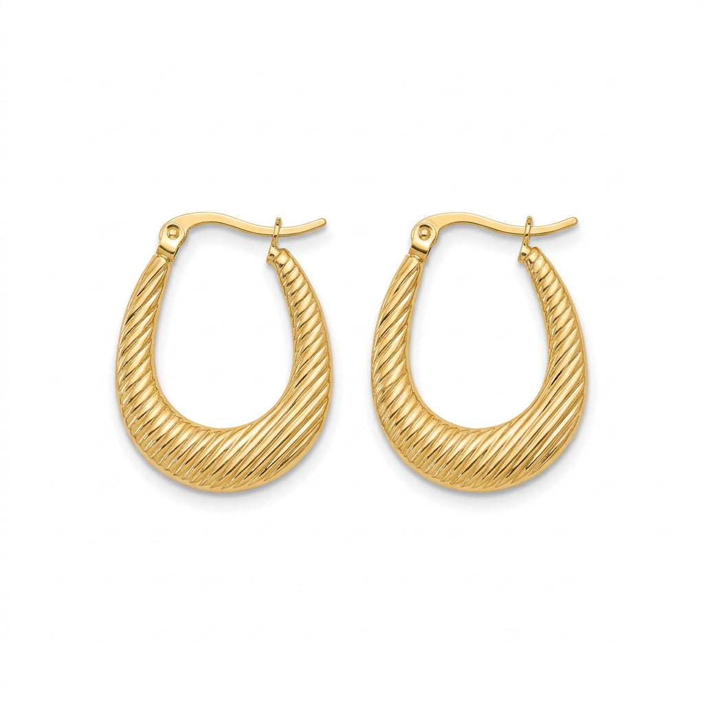 Stainless Steel Gold Medium Twisted Teardrop Hoop Earrings