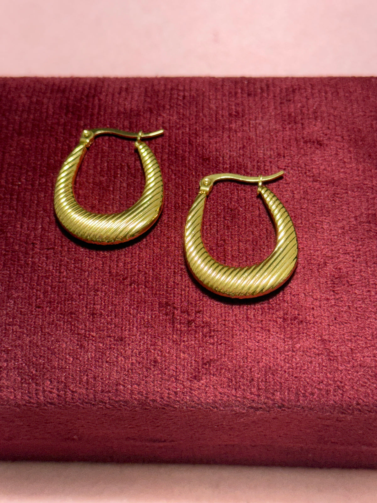 Stainless Steel Gold Medium Twisted Teardrop Hoop Earrings