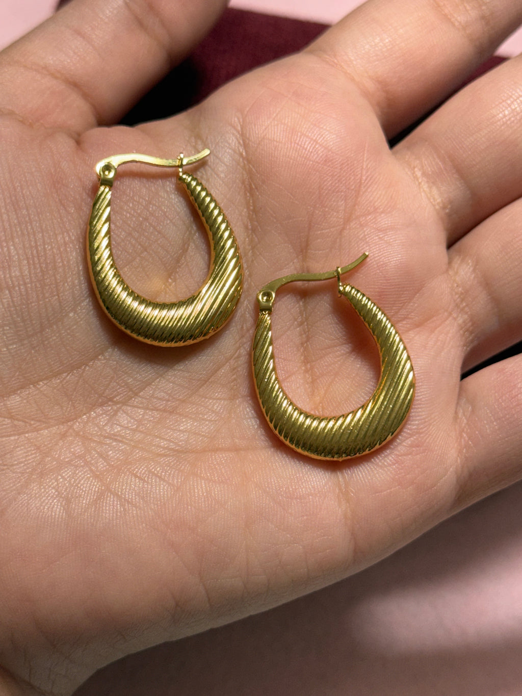 Stainless Steel Gold Medium Twisted Teardrop Hoop Earrings