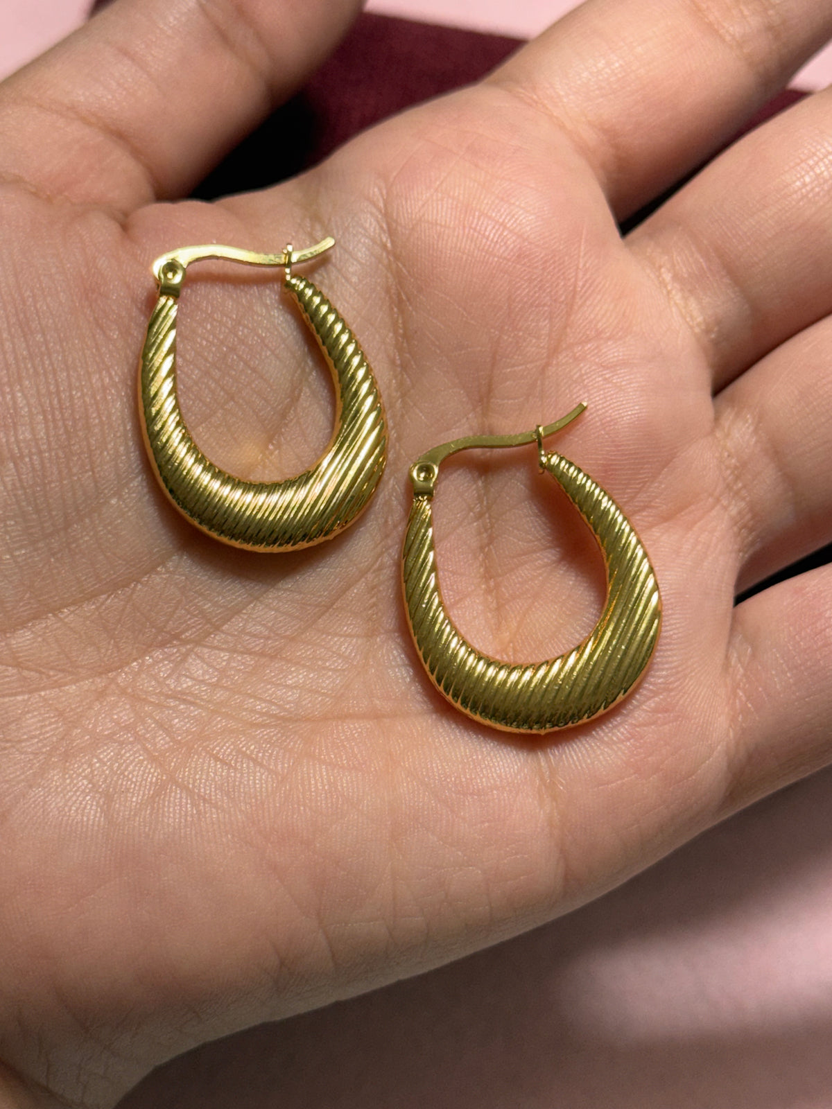 Stainless Steel Gold Medium Twisted Teardrop Hoop Earrings
