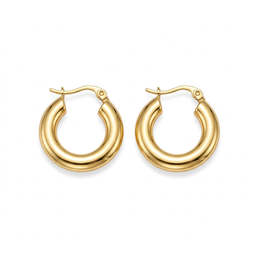 Stainless Steel Gold Medium Chunky Hoop Earrings