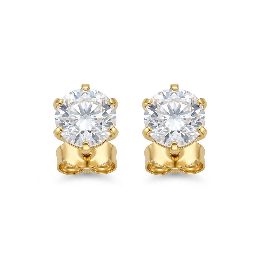 Stainless Steel Gold Large Round CZ Stud Earrings – Approx. 2CT Look