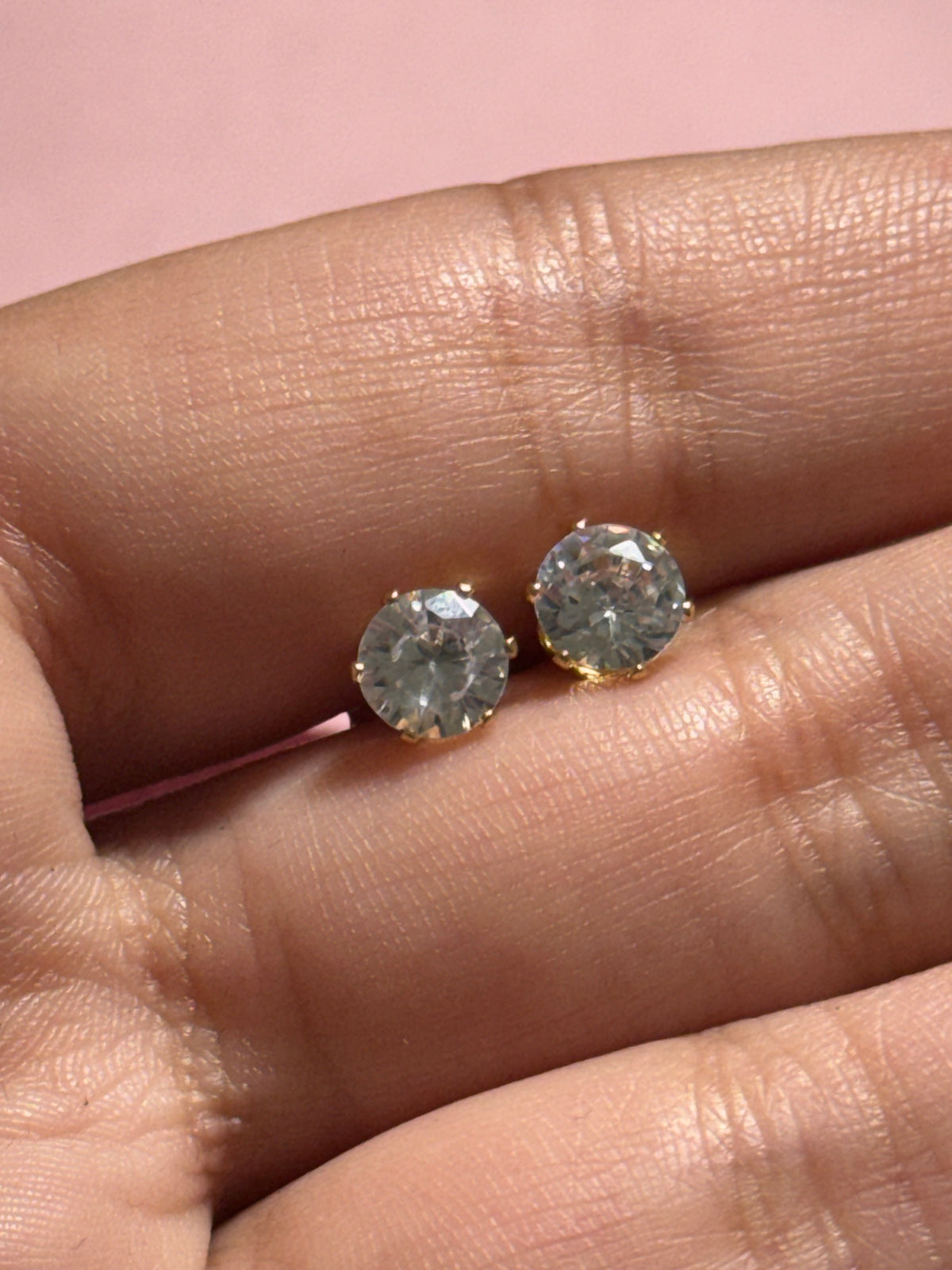 Stainless Steel Gold Large Round CZ Stud Earrings – Approx. 2CT Look