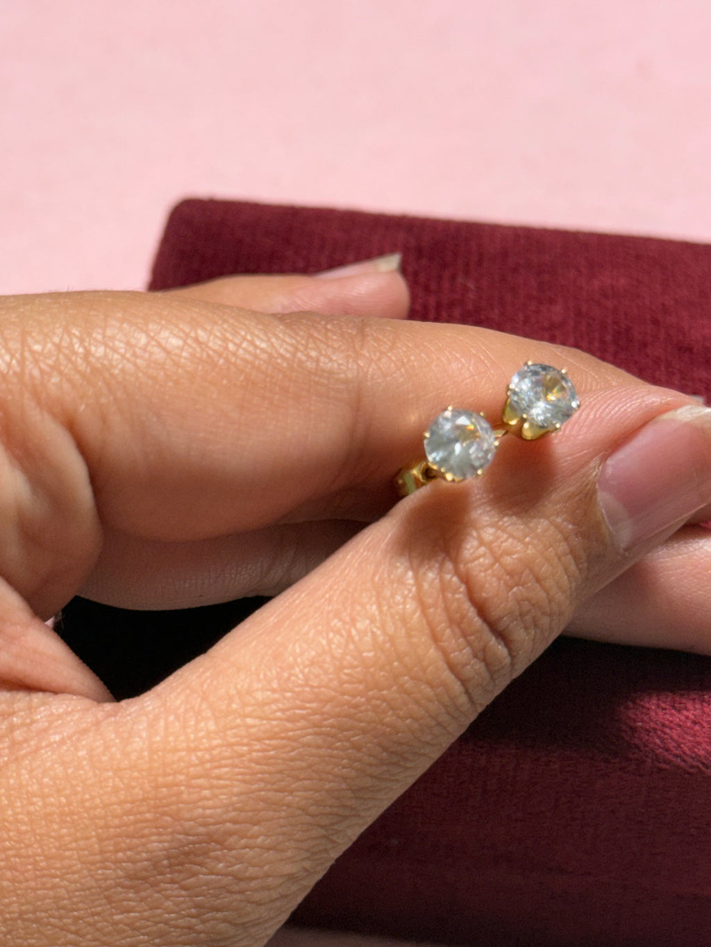 Stainless Steel Gold Large Round CZ Stud Earrings – Approx. 2CT Look