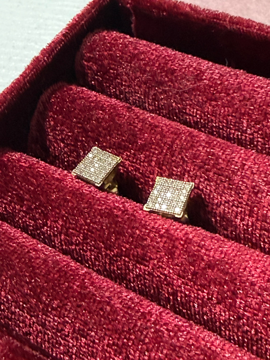 10K Yellow Gold Square Pavé CZ Stud Earrings