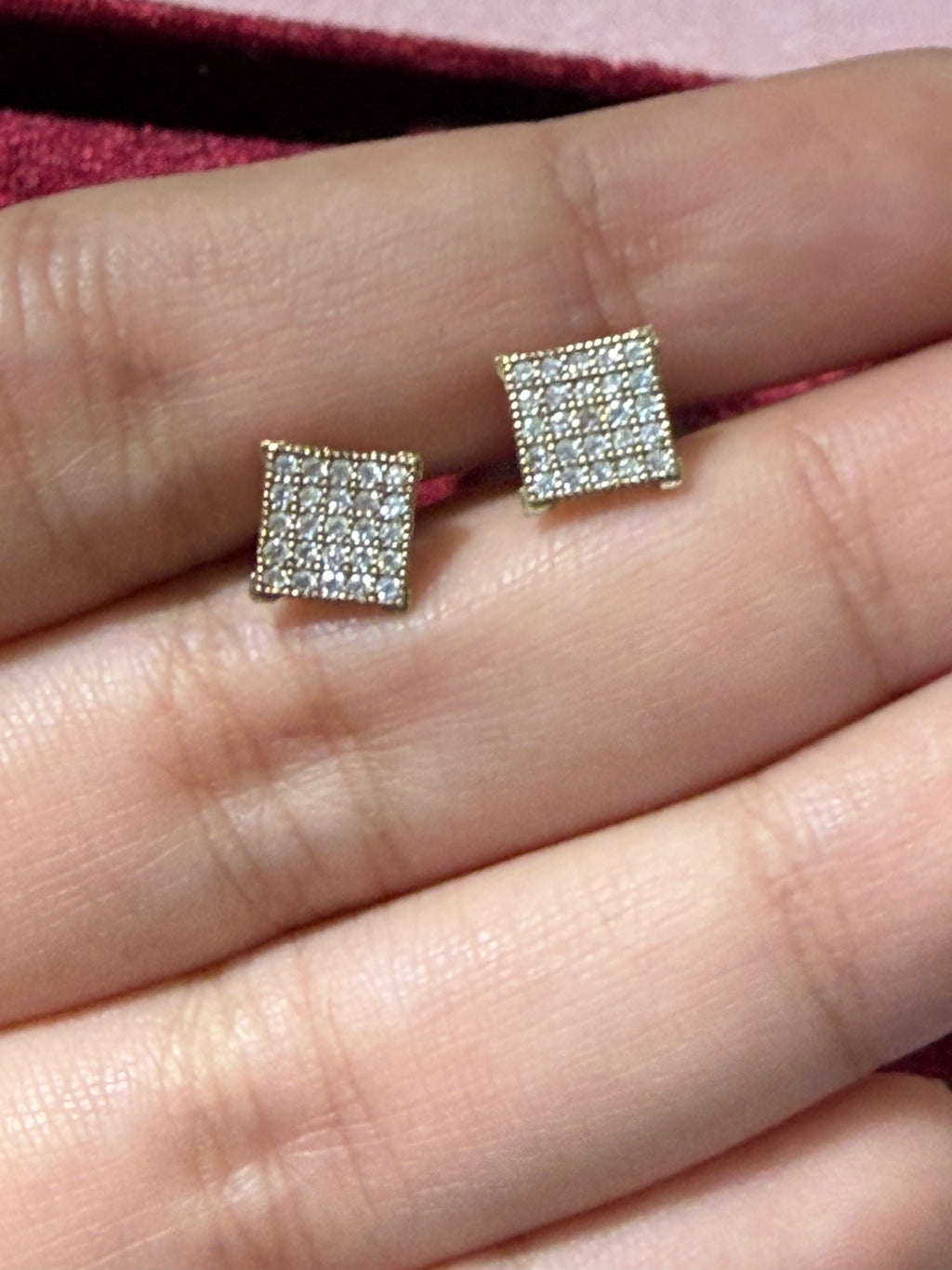 10K Yellow Gold Square Pavé CZ Stud Earrings