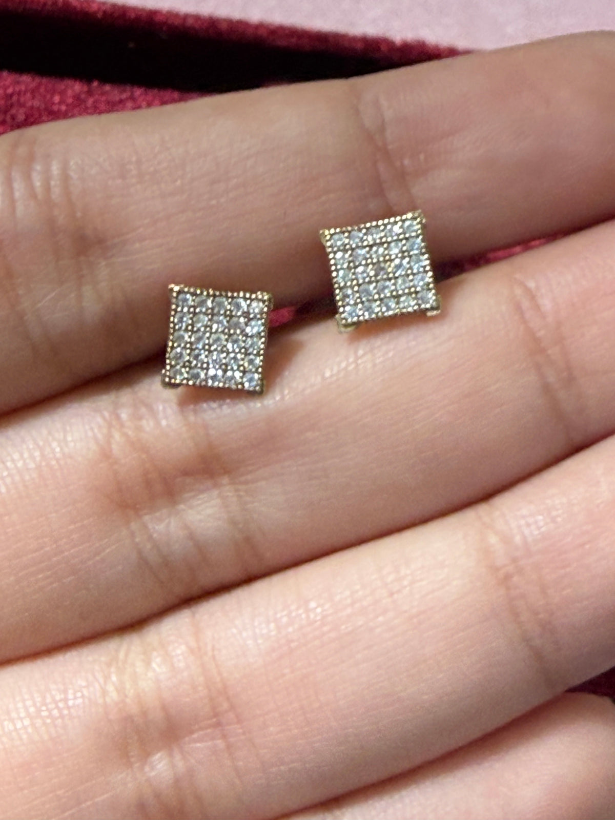 10K Yellow Gold Square Pavé CZ Stud Earrings