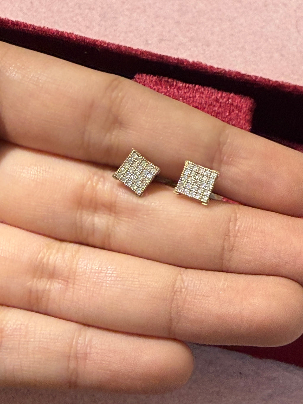 10K Yellow Gold Square Pavé CZ Stud Earrings
