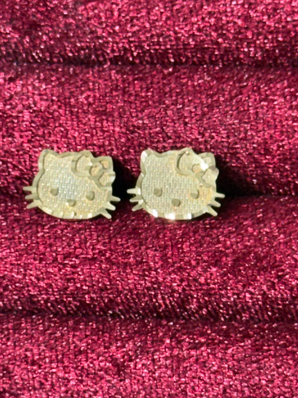 10K Yellow Gold Hello Kitty Diamond-Cut Nugget Stud Earrings