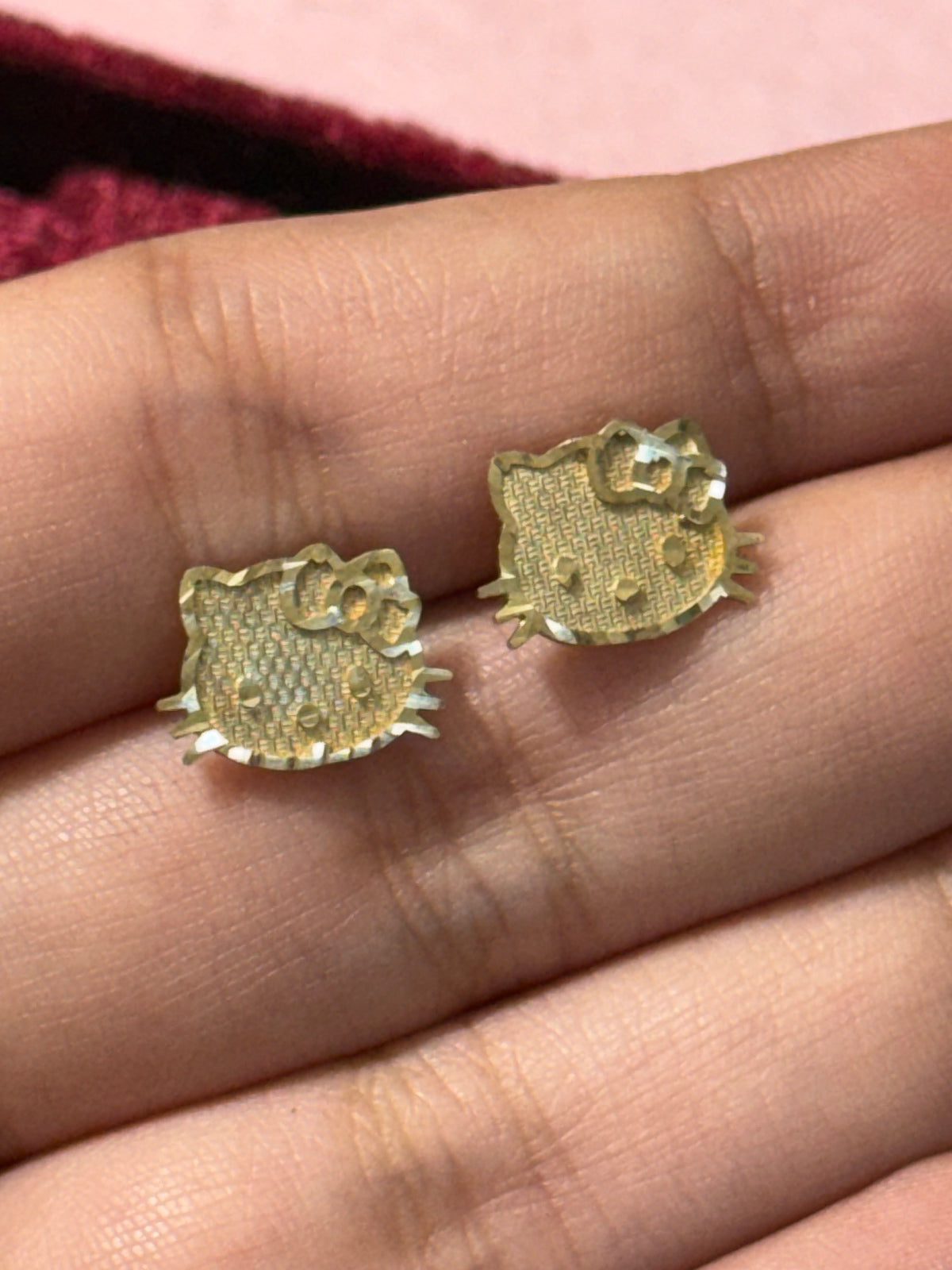 10K Yellow Gold Hello Kitty Diamond-Cut Nugget Stud Earrings