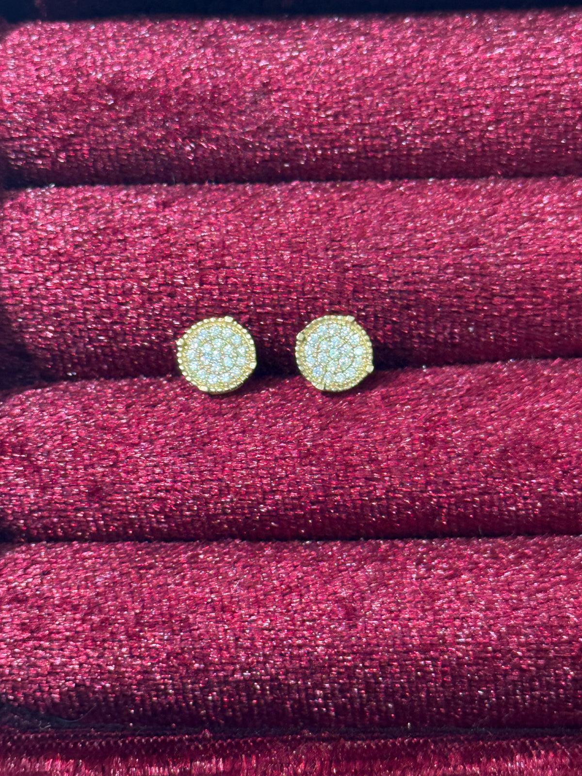 10K Yellow Gold Round Pavé CZ Stud Earrings