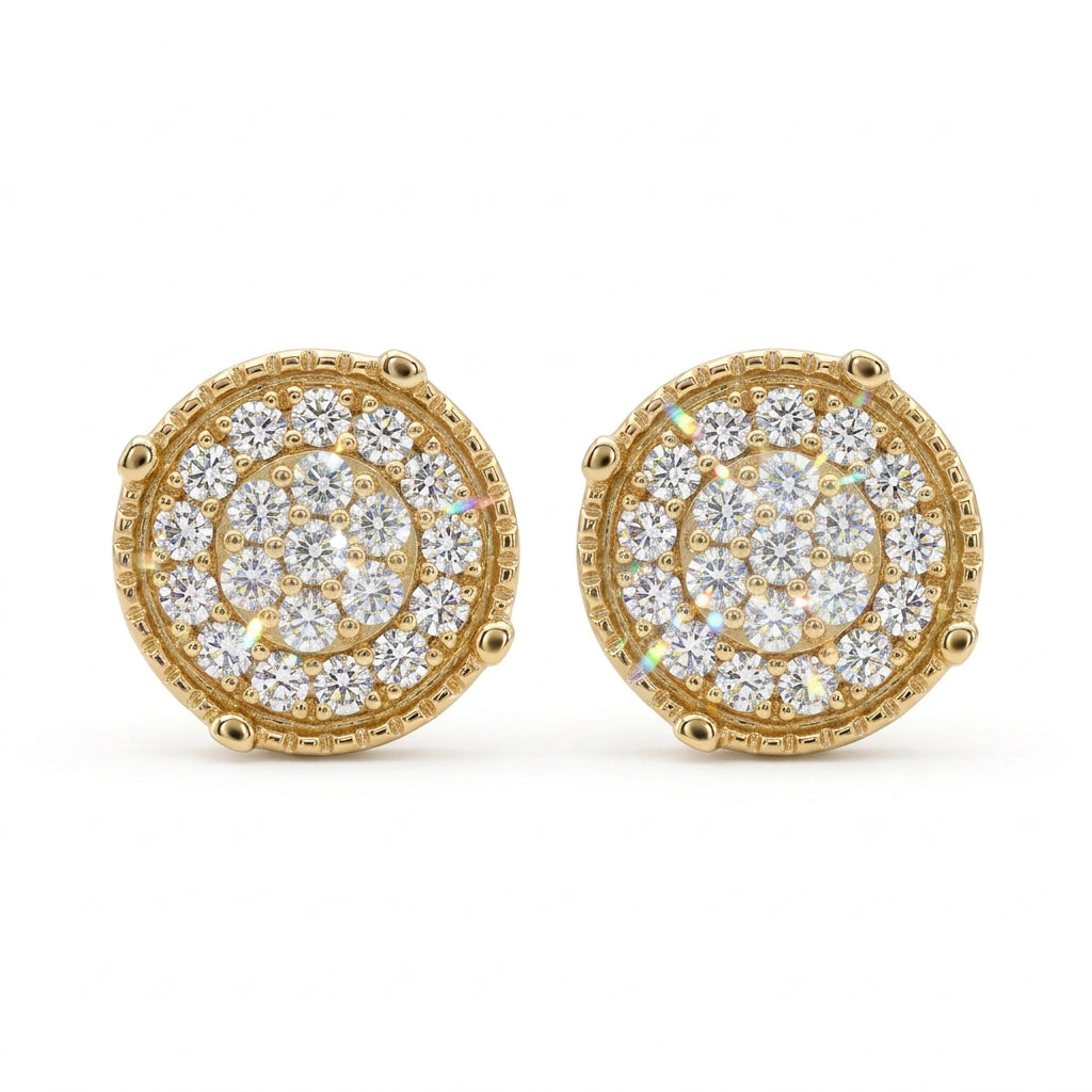 10K Yellow Gold Round Pavé CZ Stud Earrings