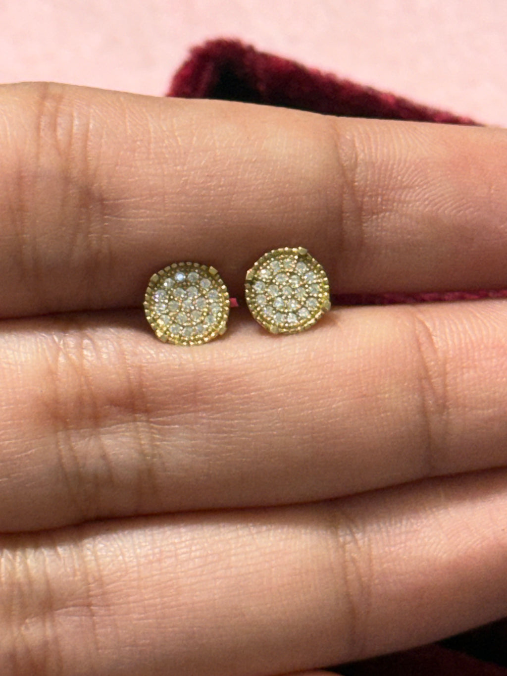 10K Yellow Gold Round Pavé CZ Stud Earrings