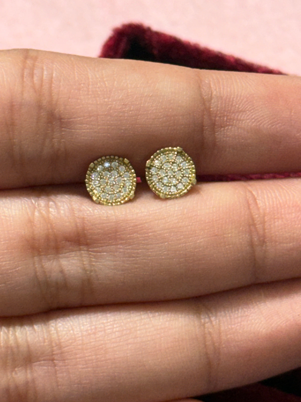 10K Yellow Gold Round Pavé CZ Stud Earrings