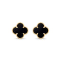 14K Yellow Gold Black Four-Leaf Clover Stud Earrings - Large