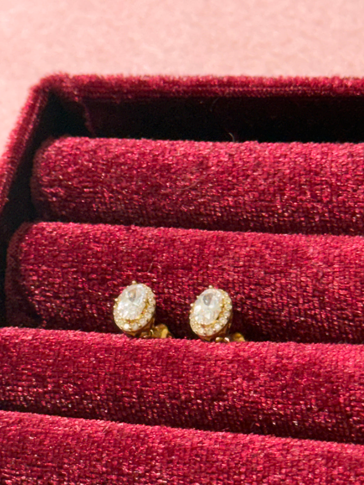 10K Yellow Gold Oval CZ Halo Stud Earrings