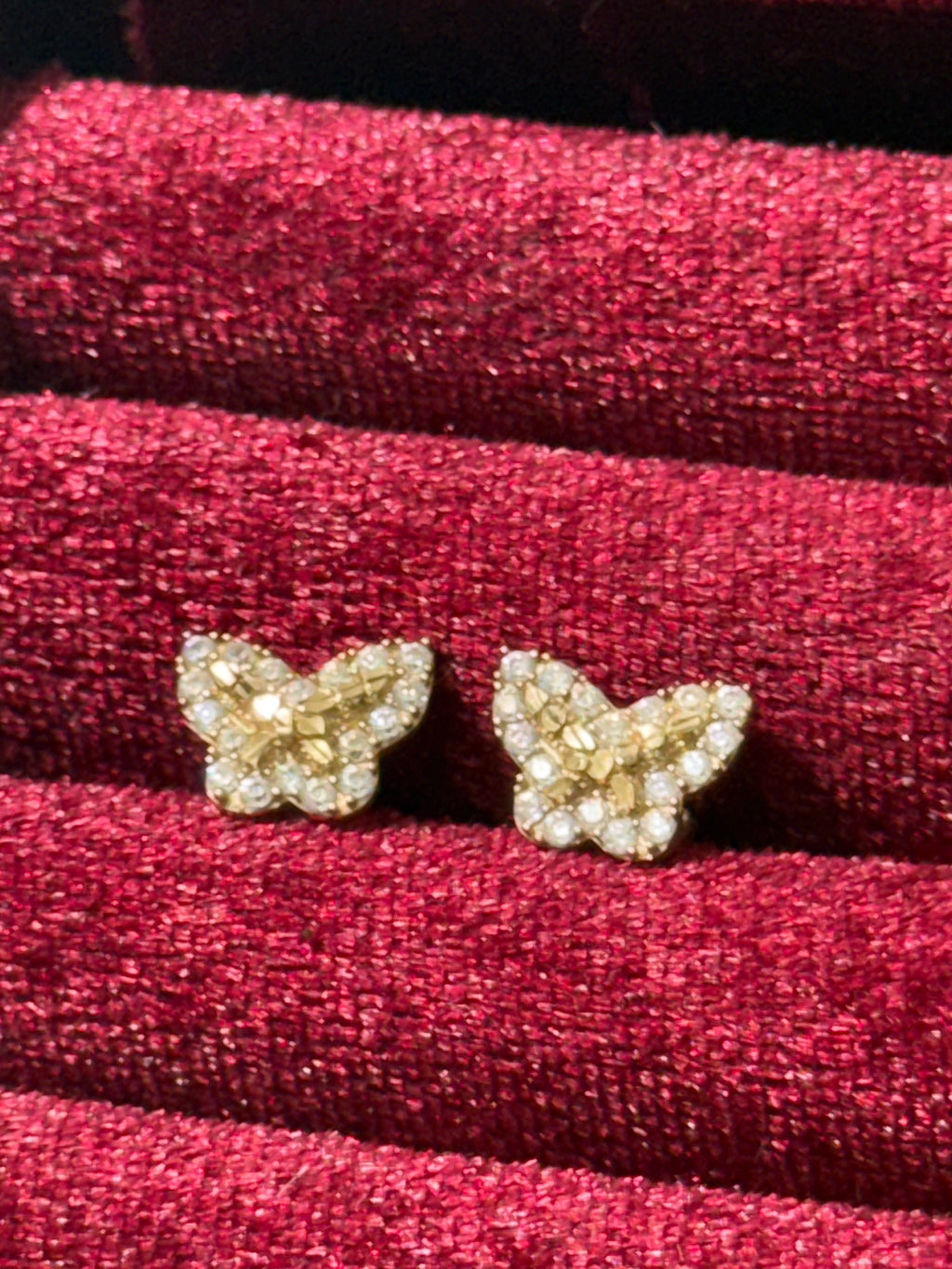 10K Yellow Gold Diamond-Cut Butterfly Stud Earrings with CZ Accents