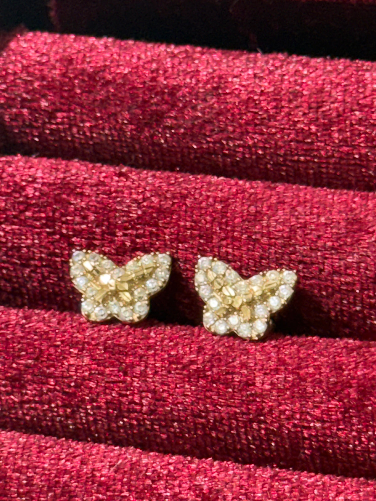 10K Yellow Gold Diamond-Cut Butterfly Stud Earrings with CZ Accents