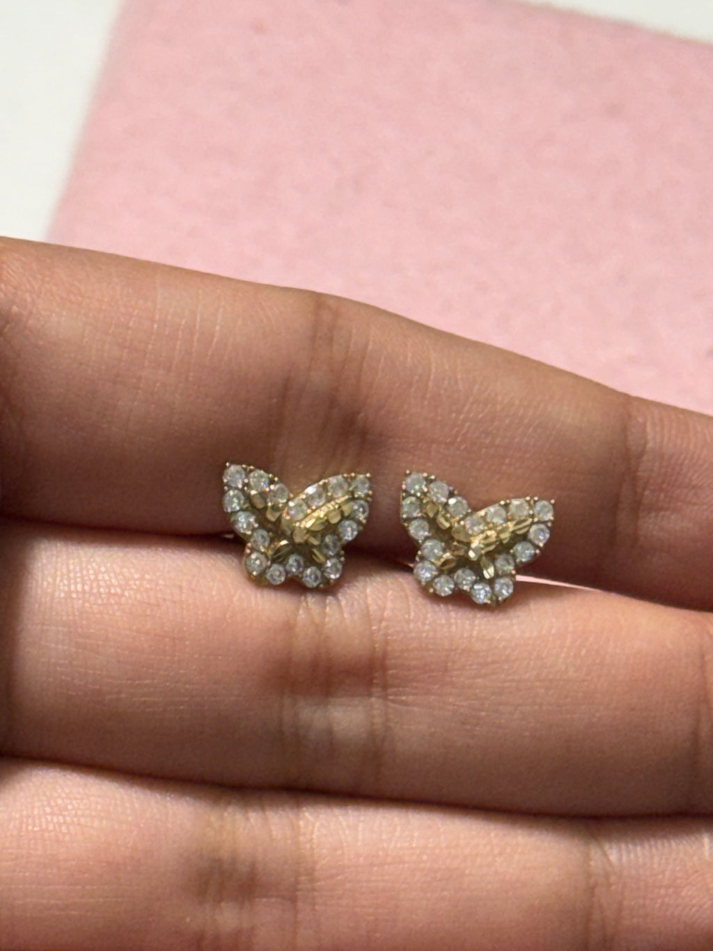 10K Yellow Gold Diamond-Cut Butterfly Stud Earrings with CZ Accents