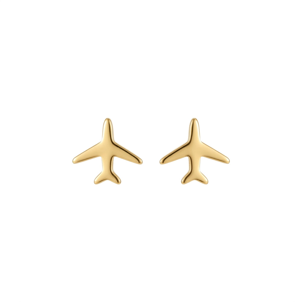 18K Yellow Gold Airplane Stud Earrings – Push Back