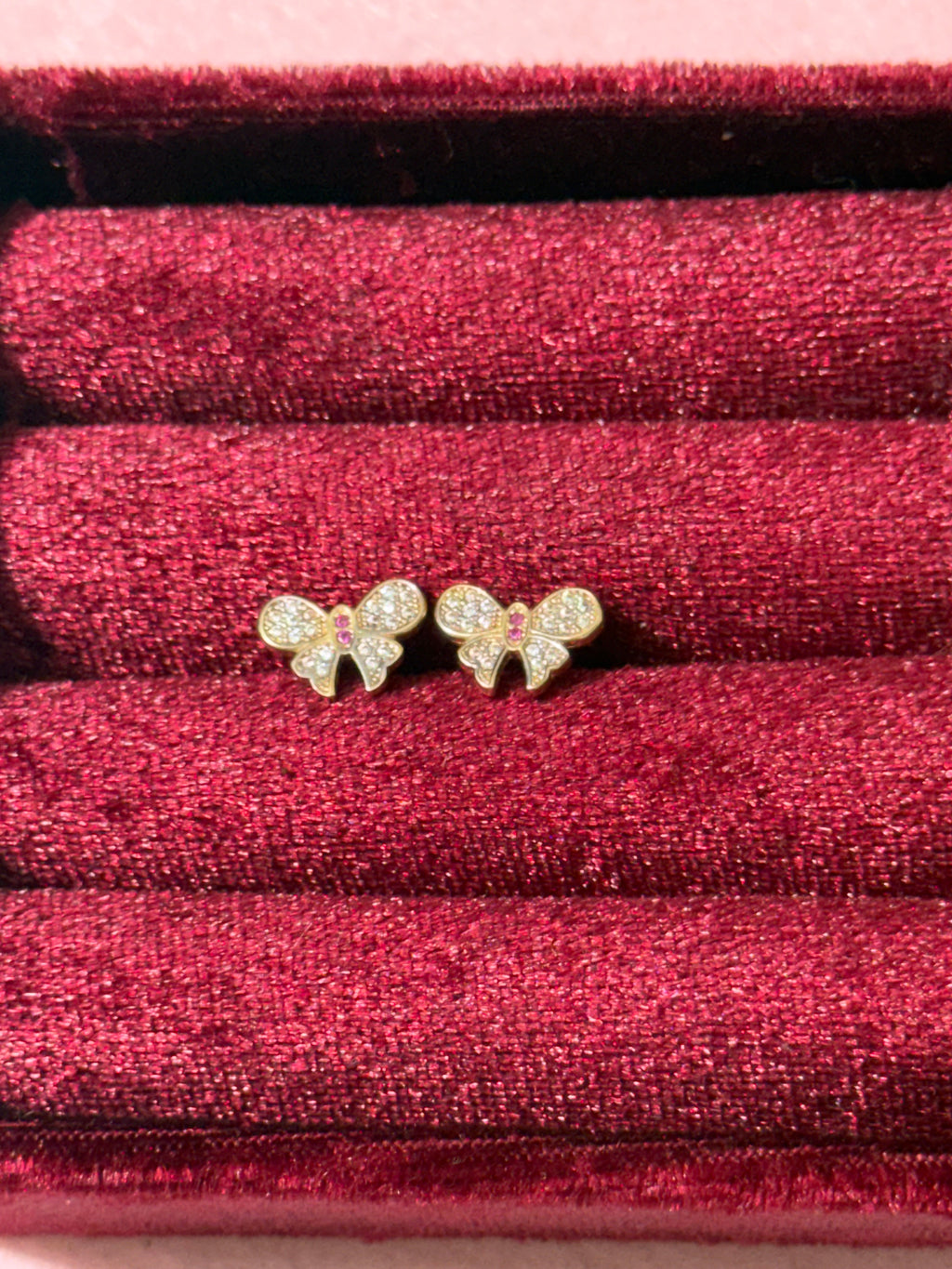10K Yellow Gold CZ Butterfly Stud Earrings – Pink Accent