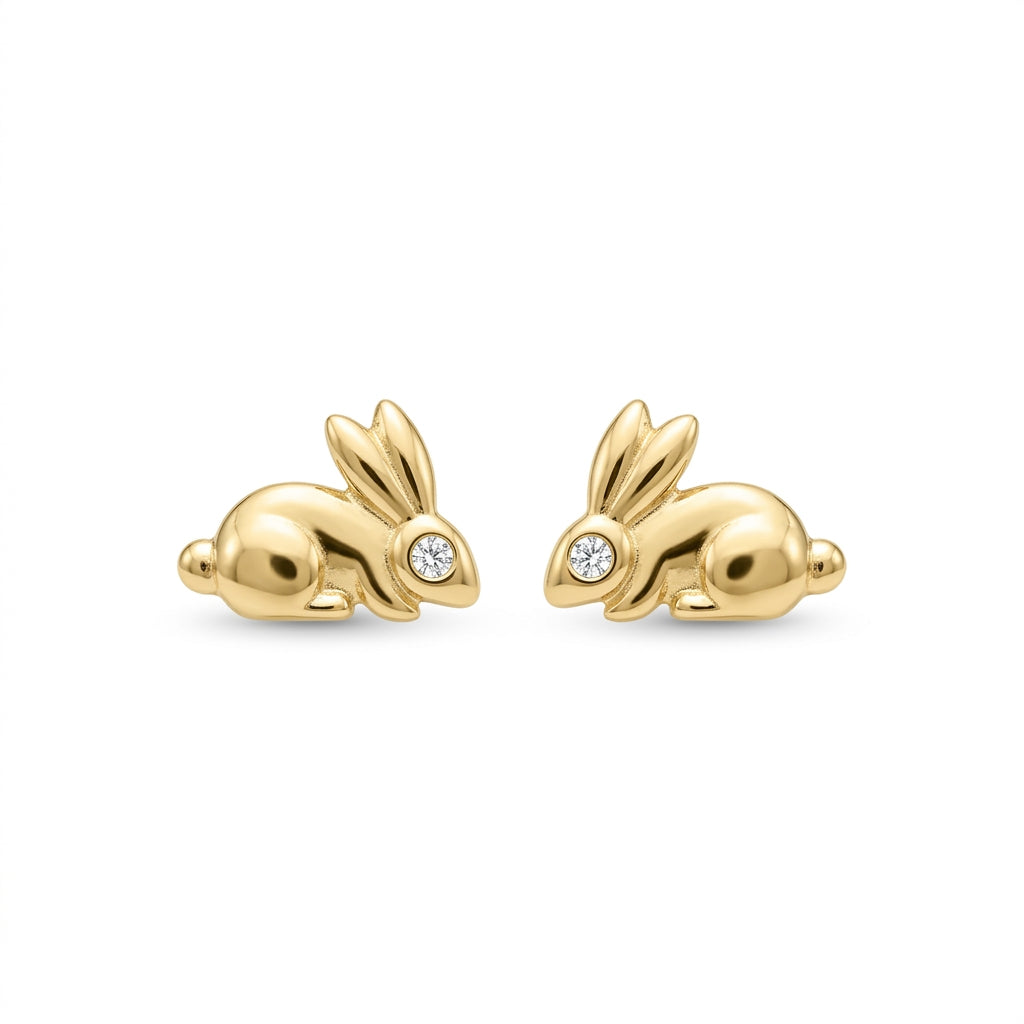 10K Yellow Gold Bunny Rabbit Stud Earrings – Baby & Adult Screw Backs