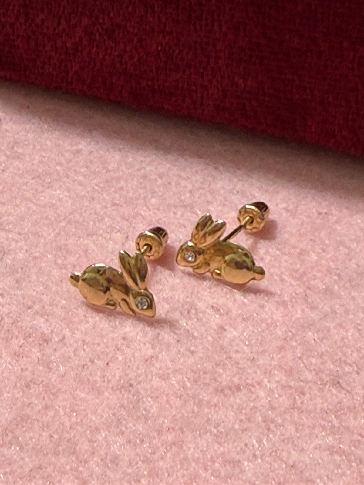 10K Yellow Gold Bunny Rabbit Stud Earrings – Baby & Adult Screw Backs