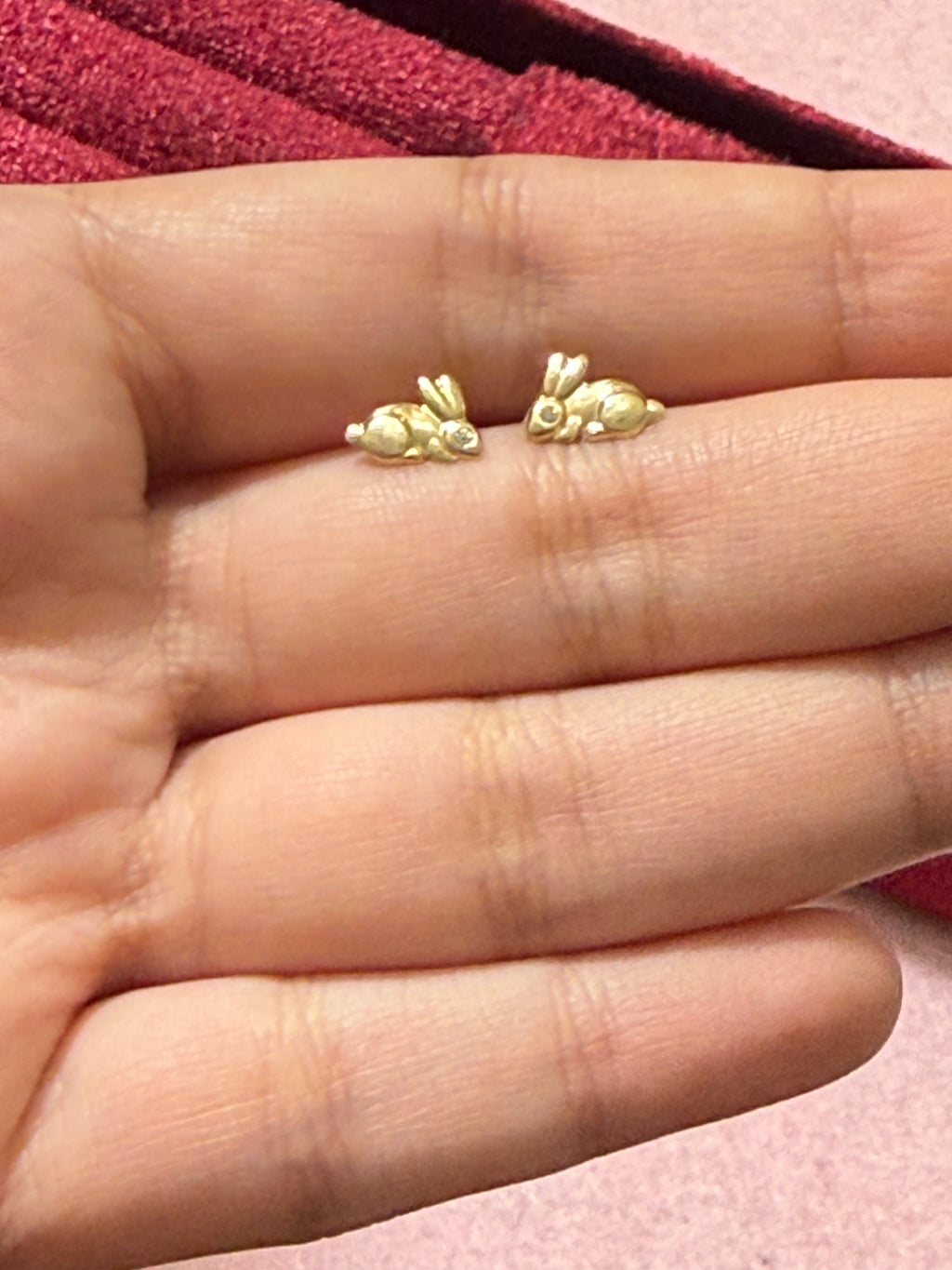 10K Yellow Gold Bunny Rabbit Stud Earrings – Baby & Adult Screw Backs