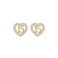 14K Yellow Gold Quinceañera 15 Heart Stud Earrings – Baby & Adult Screw Backs