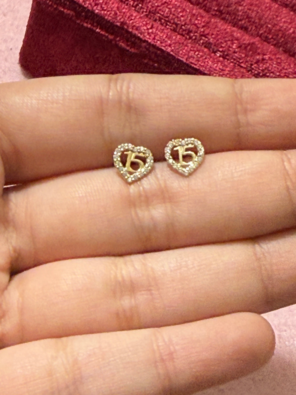 14K Yellow Gold Quinceañera 15 Heart Stud Earrings – Baby & Adult Screw Backs