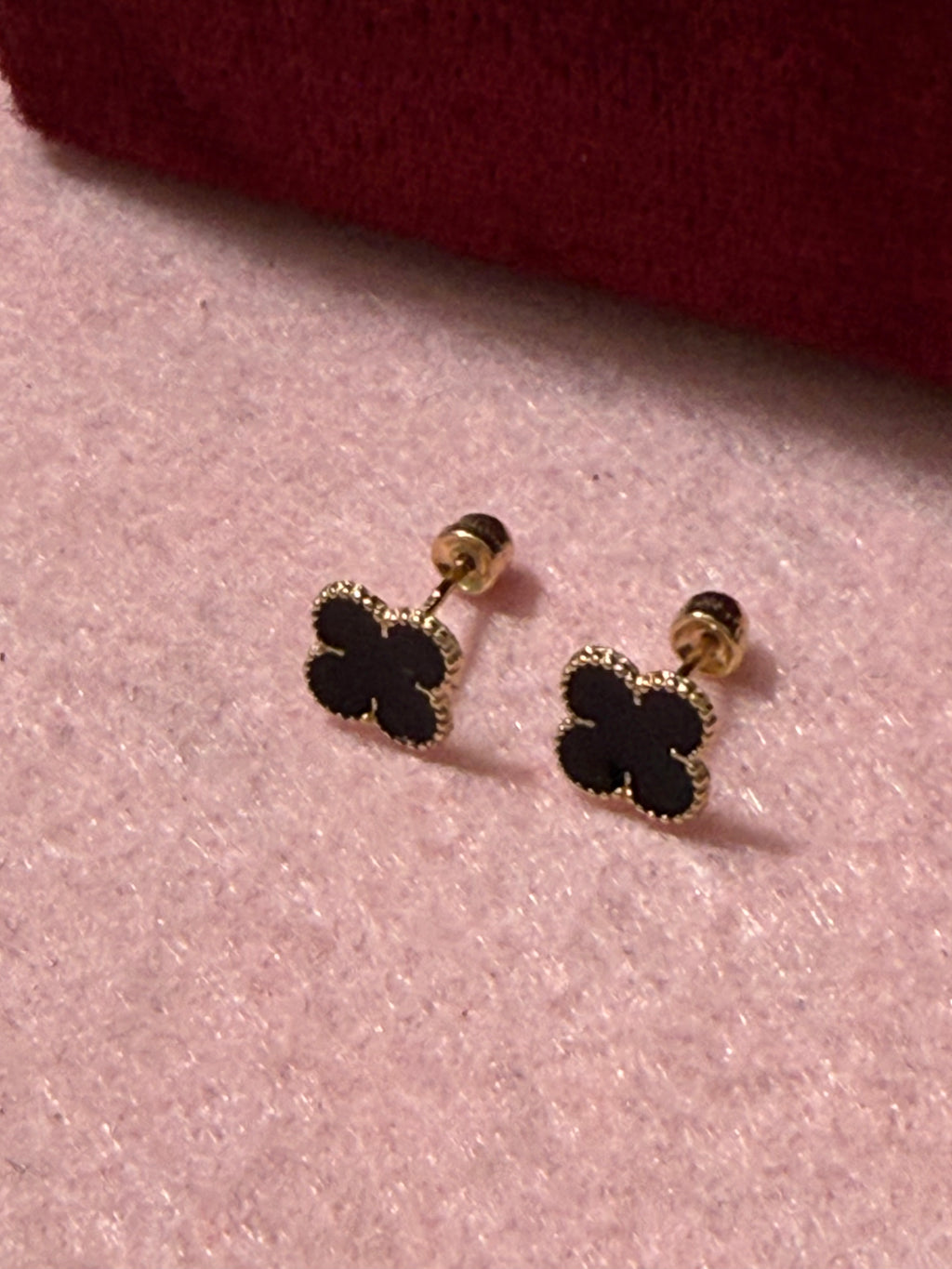 14K Yellow Gold Black Four-Leaf Clover Stud Earrings – Baby & Adult Screw Backs