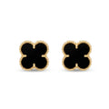 14K Yellow Gold Black Four-Leaf Clover Stud Earrings – Baby & Adult Screw Backs