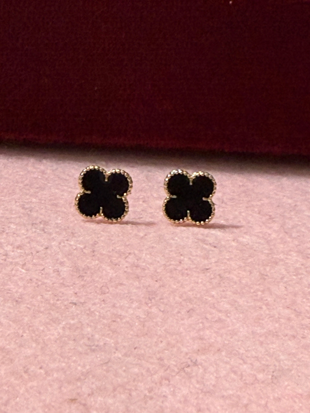 14K Yellow Gold Black Four-Leaf Clover Stud Earrings – Baby & Adult Screw Backs