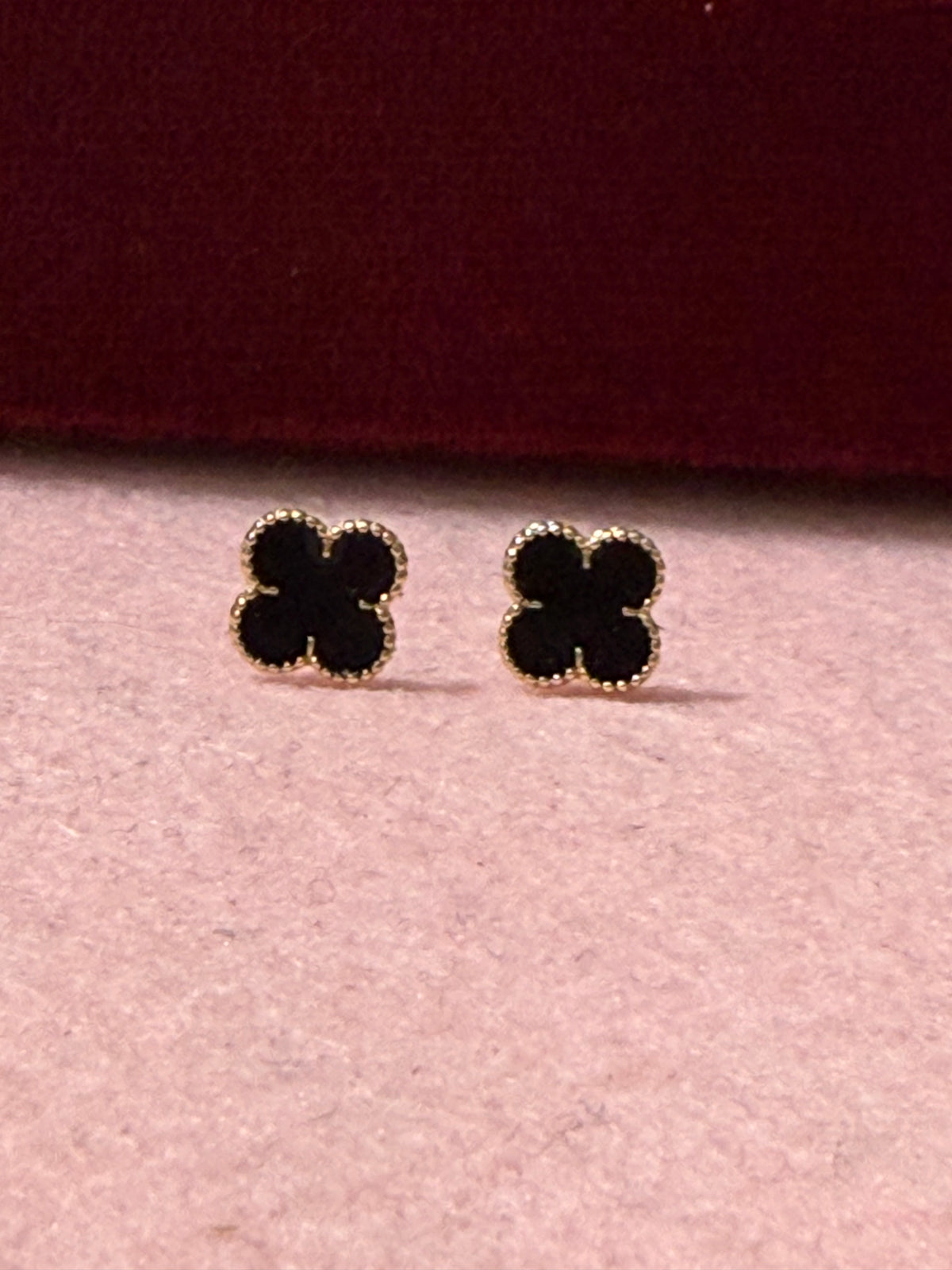 14K Yellow Gold Black Four-Leaf Clover Stud Earrings – Baby & Adult Screw Backs