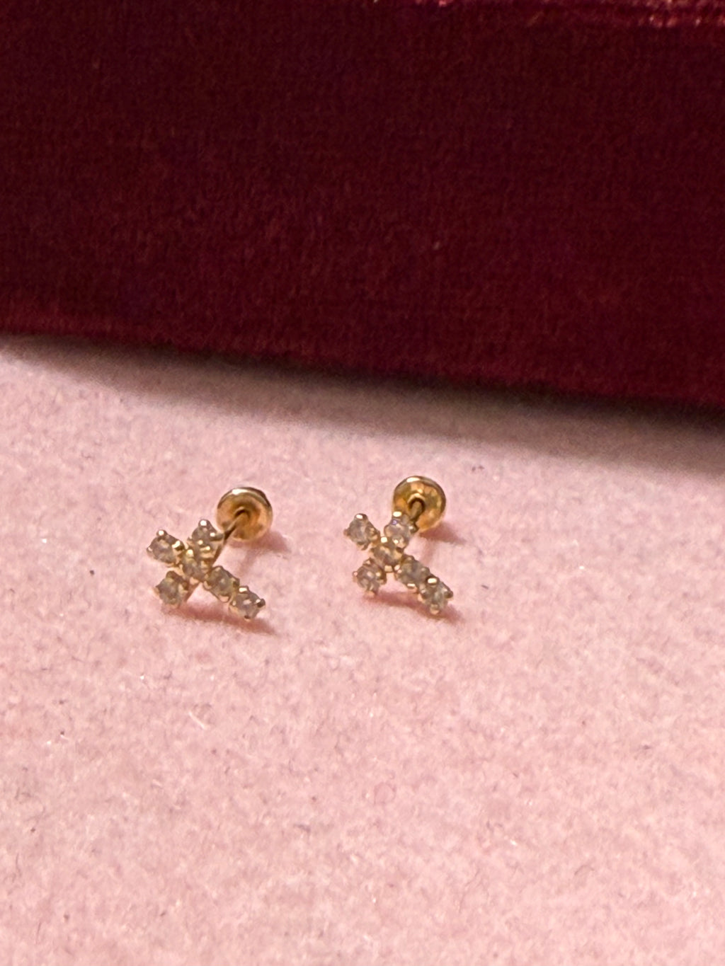 14K Yellow Gold CZ Cross Stud Earrings – Baby & Adult Screw Backs