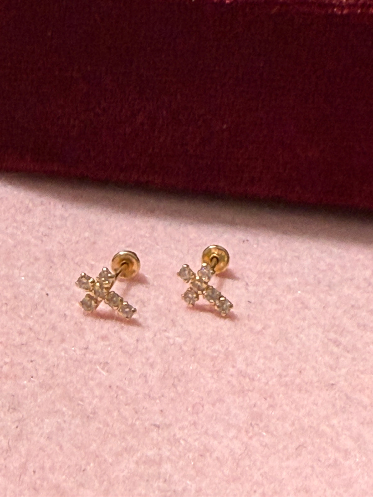 14K Yellow Gold CZ Cross Stud Earrings – Baby & Adult Screw Backs