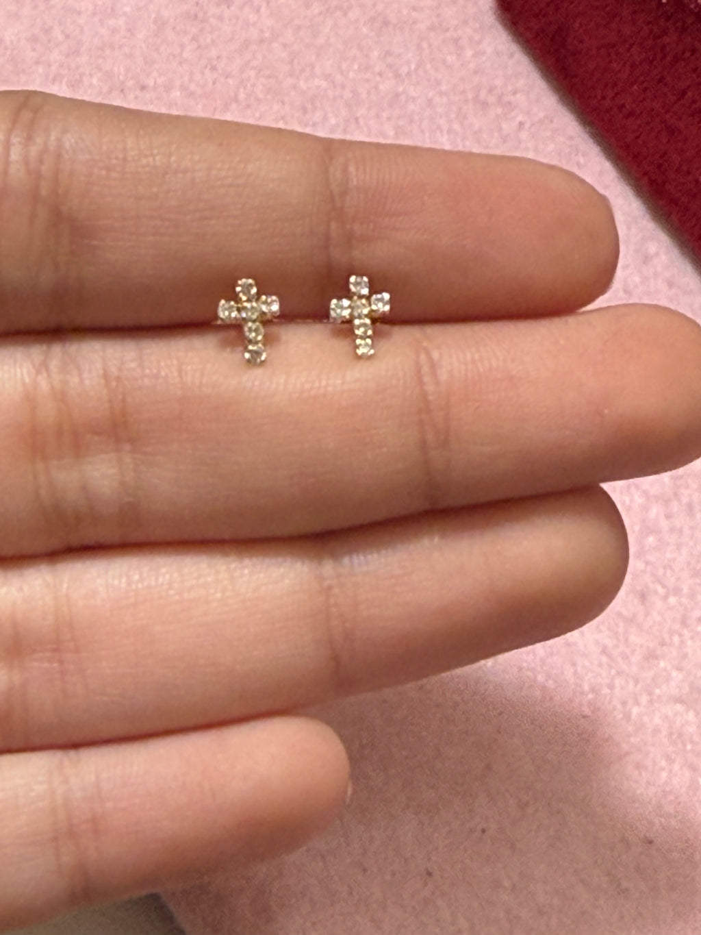 14K Yellow Gold CZ Cross Stud Earrings – Baby & Adult Screw Backs