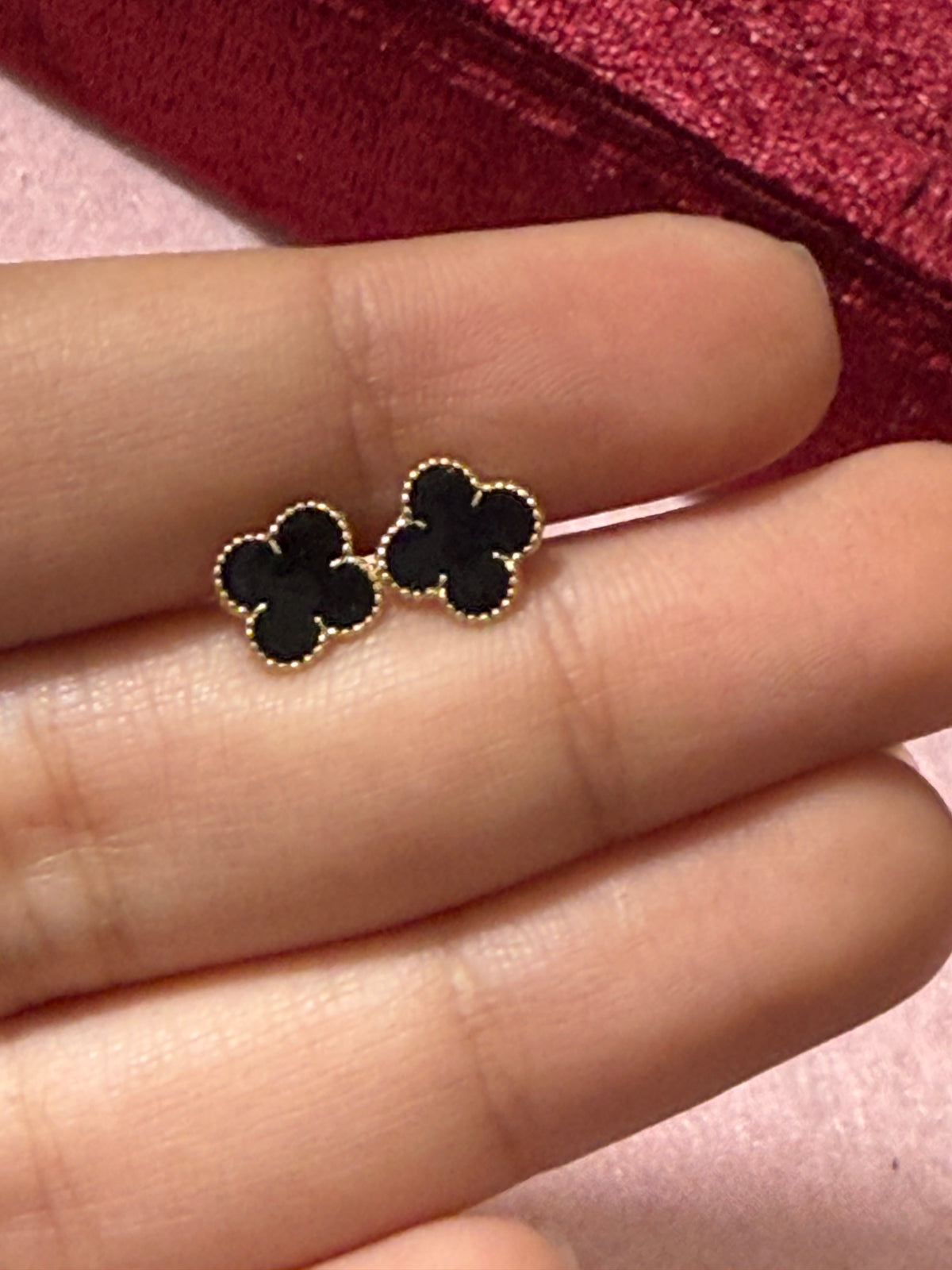 14K Yellow Gold Black Four-Leaf Clover Stud Earrings – Baby & Adult Screw Backs