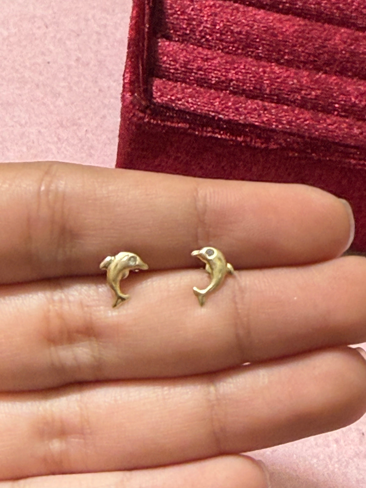 10K Yellow Gold Dolphin CZ Stud Earrings – Baby & Adult Screw Backs