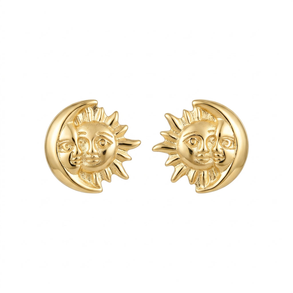 14K Yellow Gold Sun & Moon Stud Earrings – Baby & Adult Screw Backs
